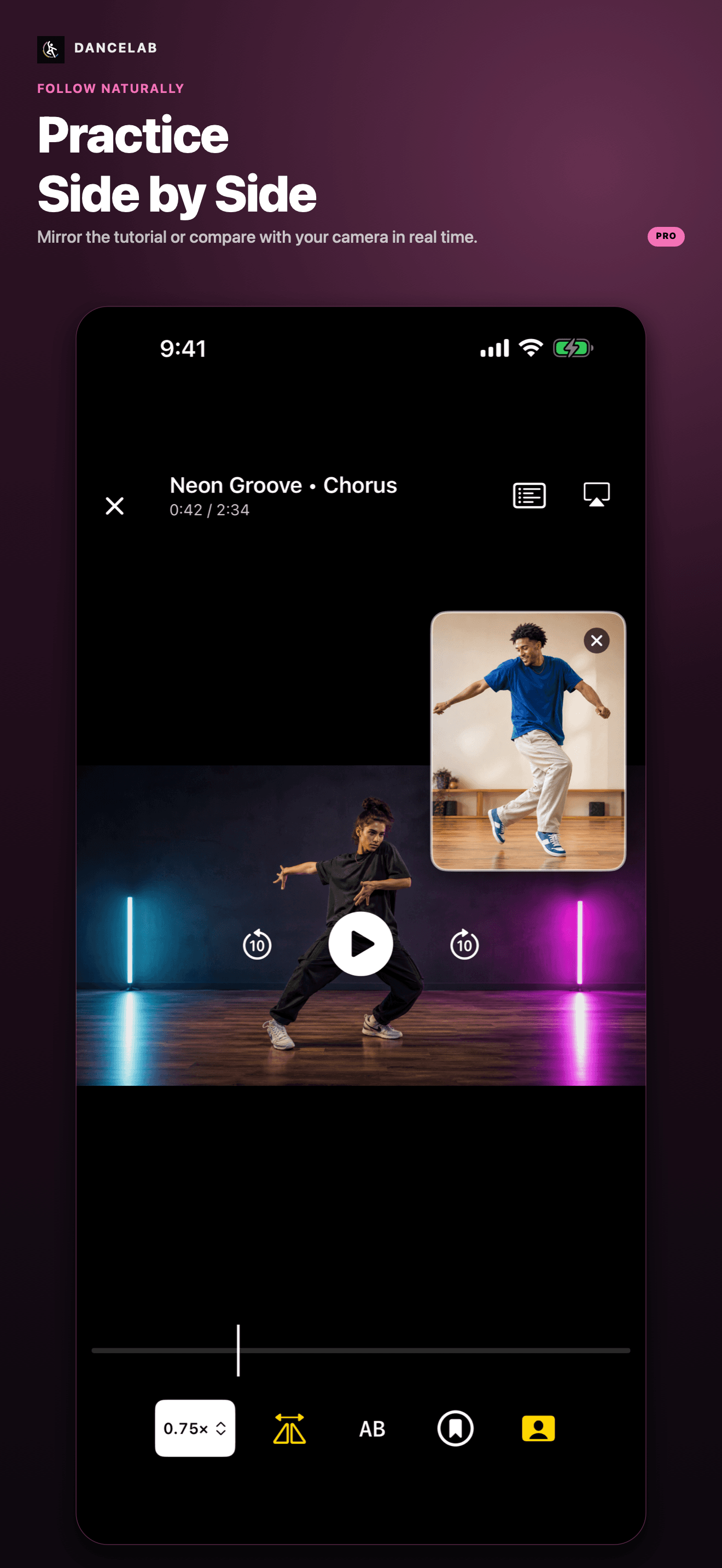 DanceLab App Store screenshot: Practice side by side